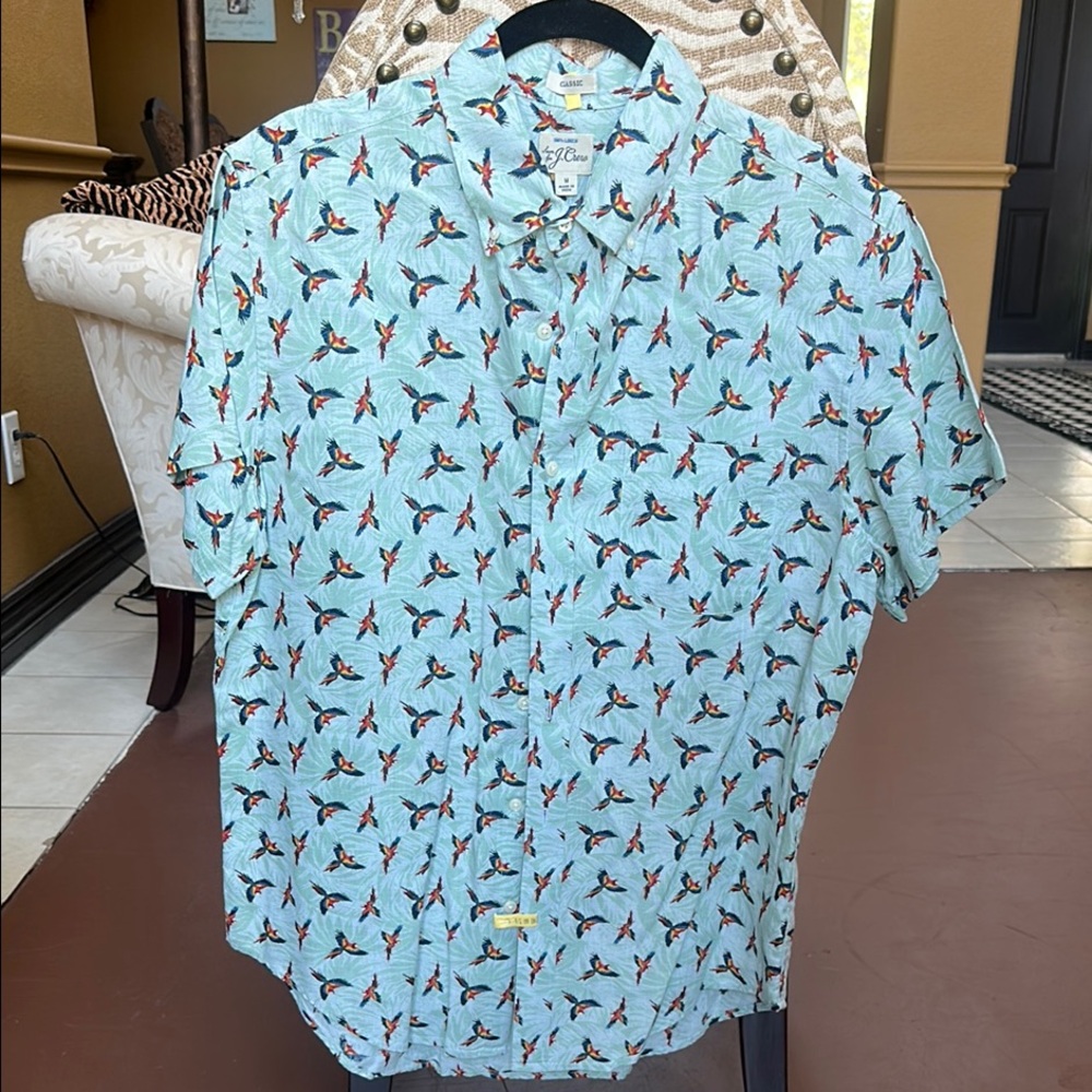 J. Crew Men's Classic Fit Parrot Print Linen Button-down Shirt-Size Med